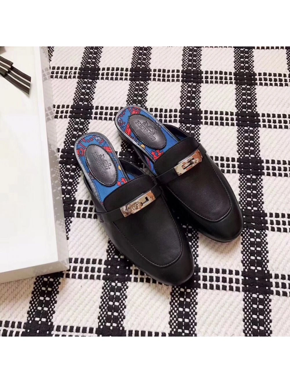 Hermes Oz Mules In Black Calfskin