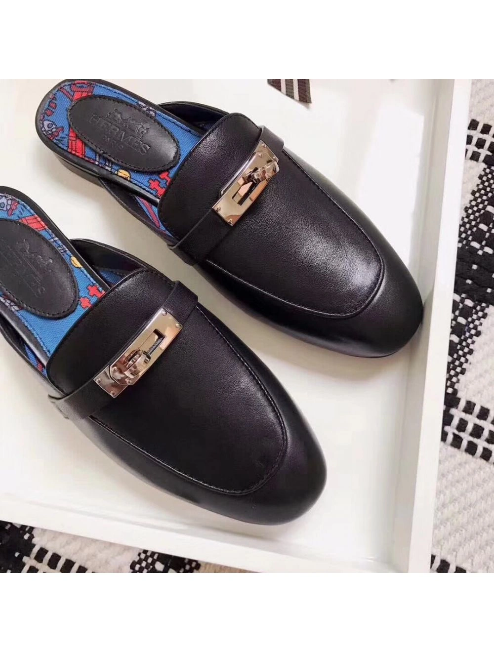 Hermes Oz Mules In Black Calfskin