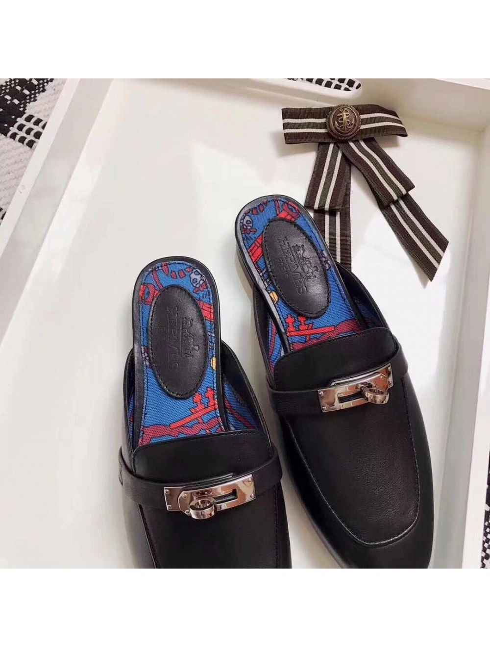 Hermes Oz Mules In Black Calfskin