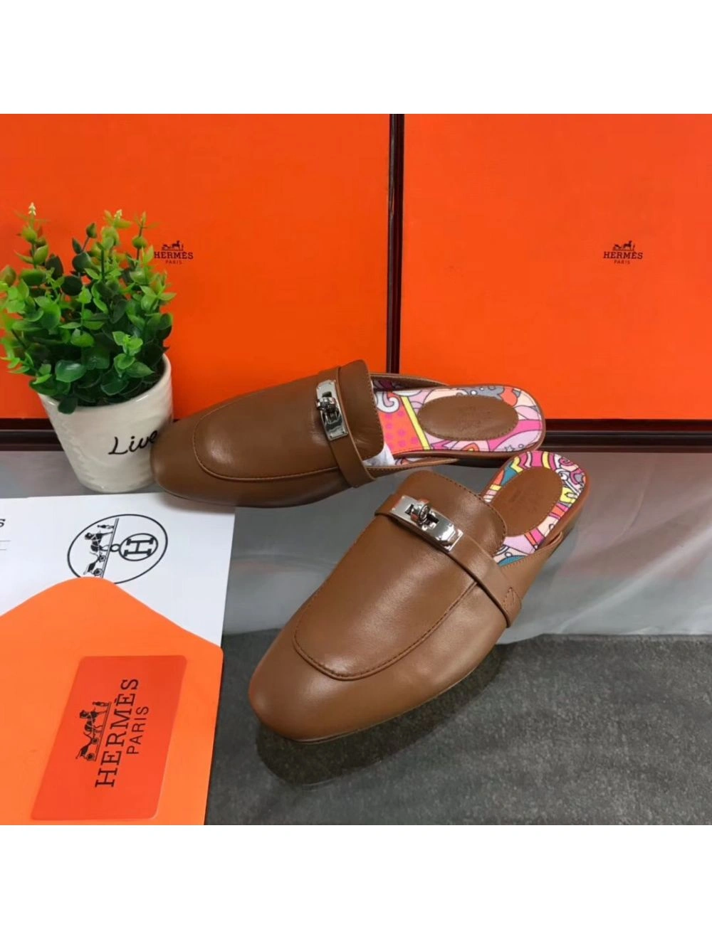 Hermes Oz Mules In Brown Calfskin
