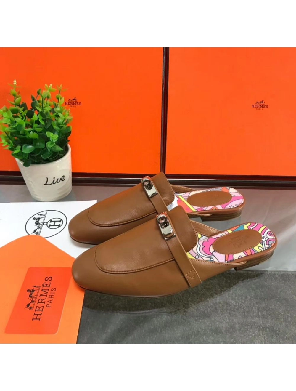 Hermes Oz Mules In Brown Calfskin