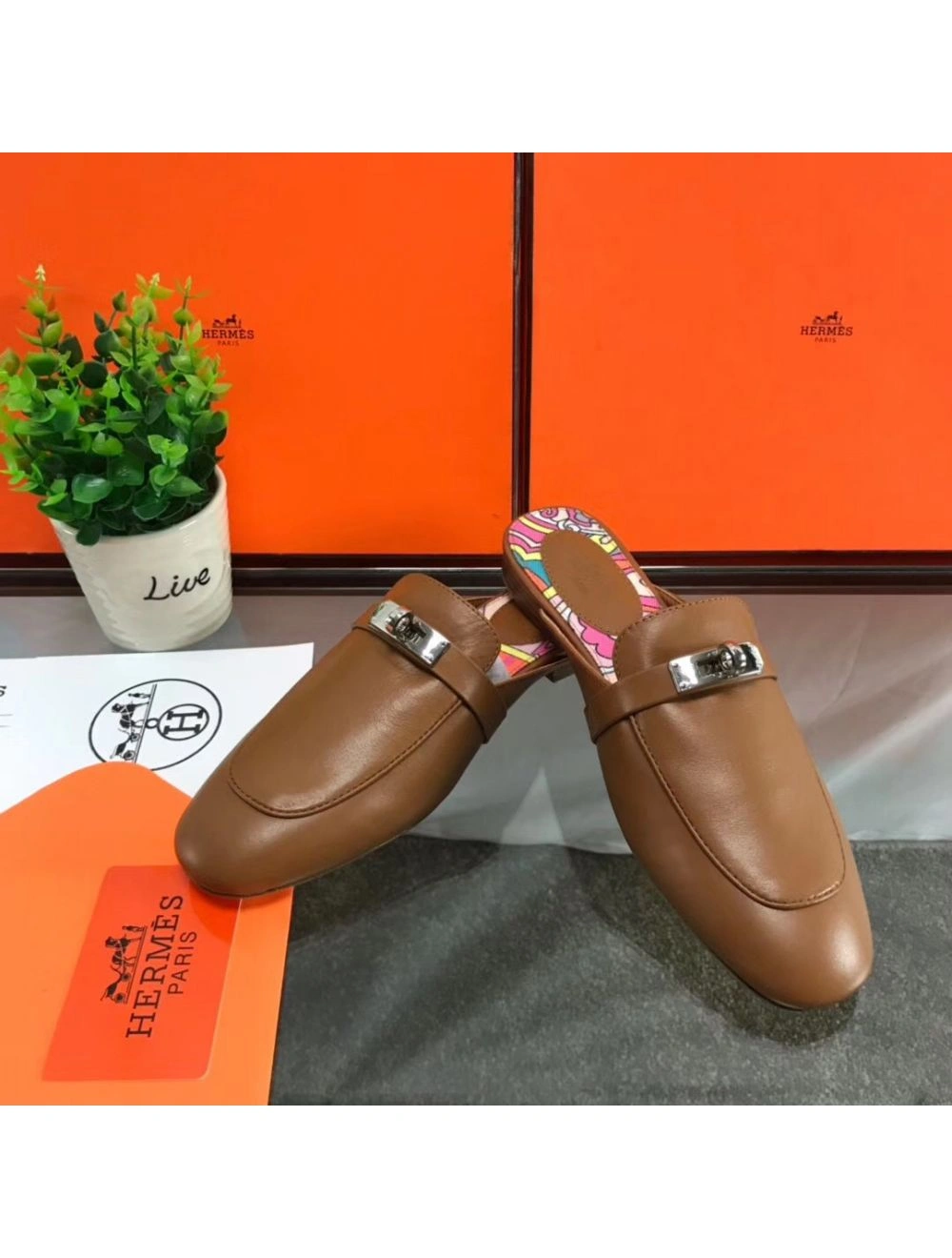 Hermes Oz Mules In Brown Calfskin