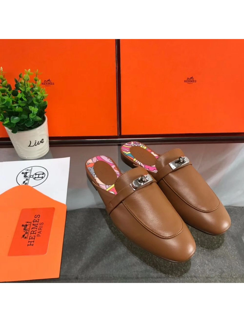 Hermes Oz Mules In Brown Calfskin
