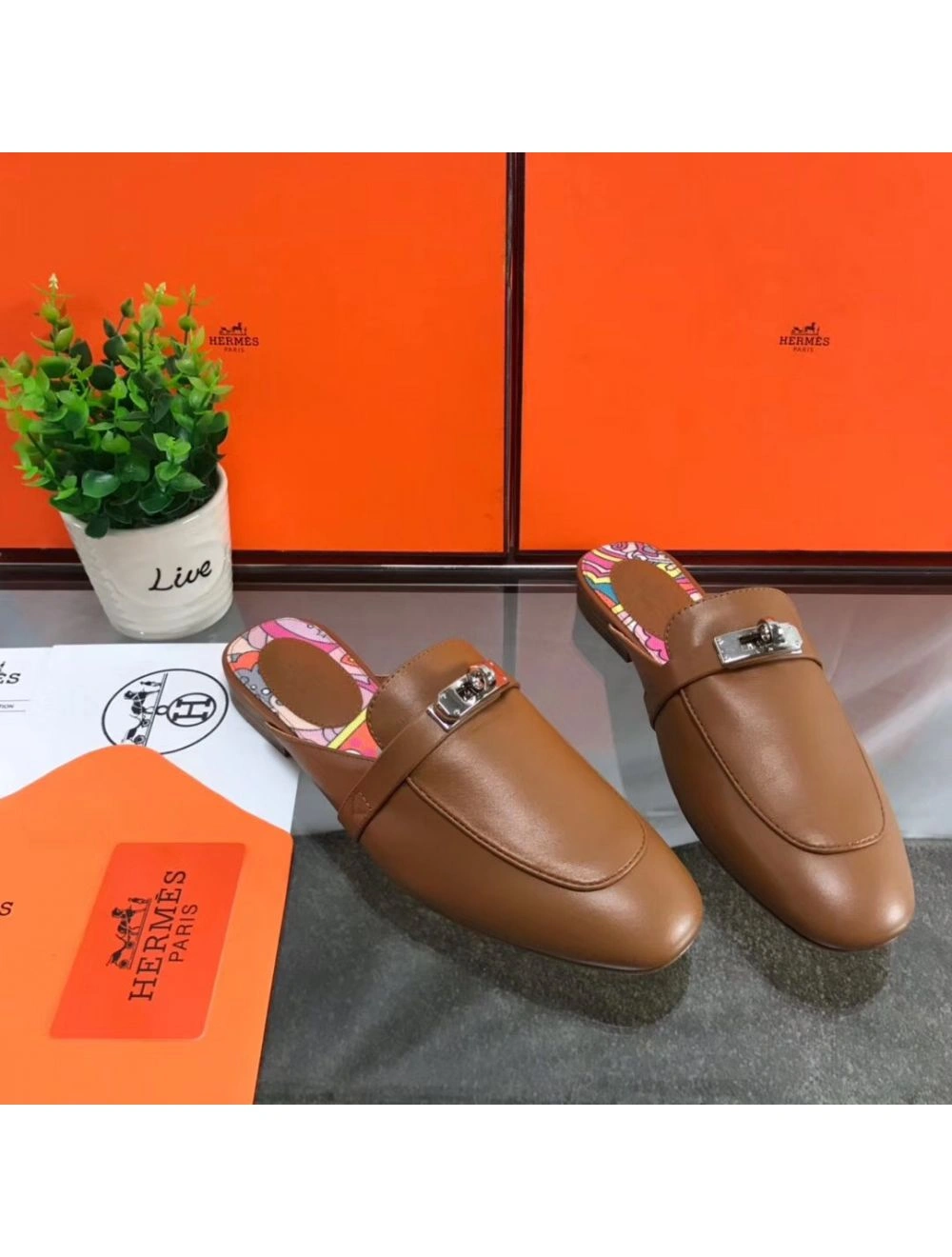 Hermes Oz Mules In Brown Calfskin