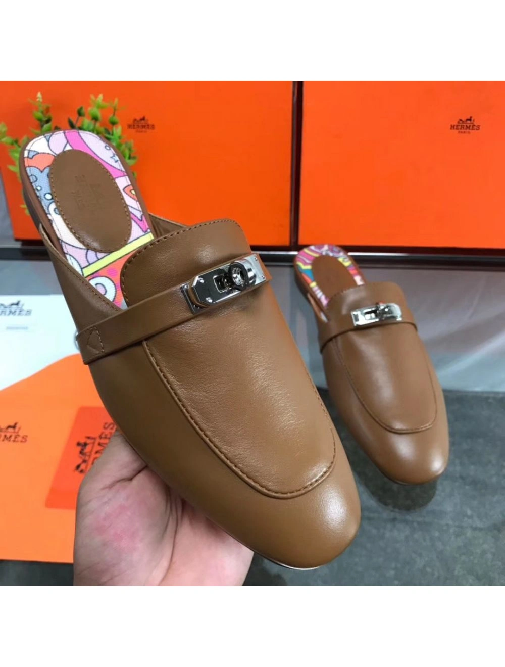 Hermes Oz Mules In Brown Calfskin
