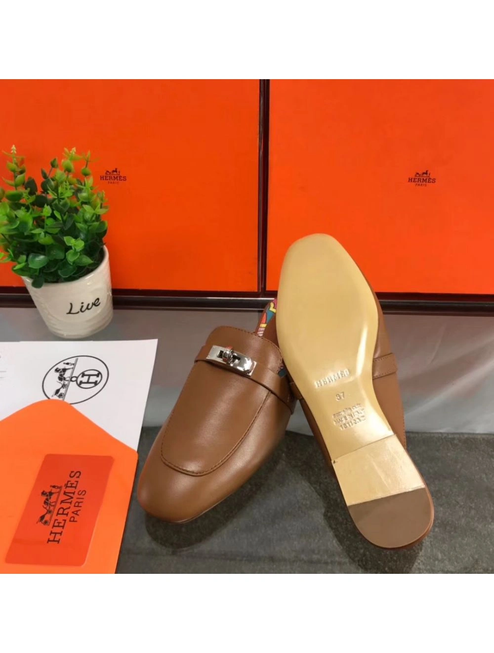 Hermes Oz Mules In Brown Calfskin