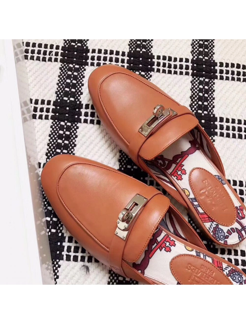 Hermes Oz Mules In Caramel Calfskin