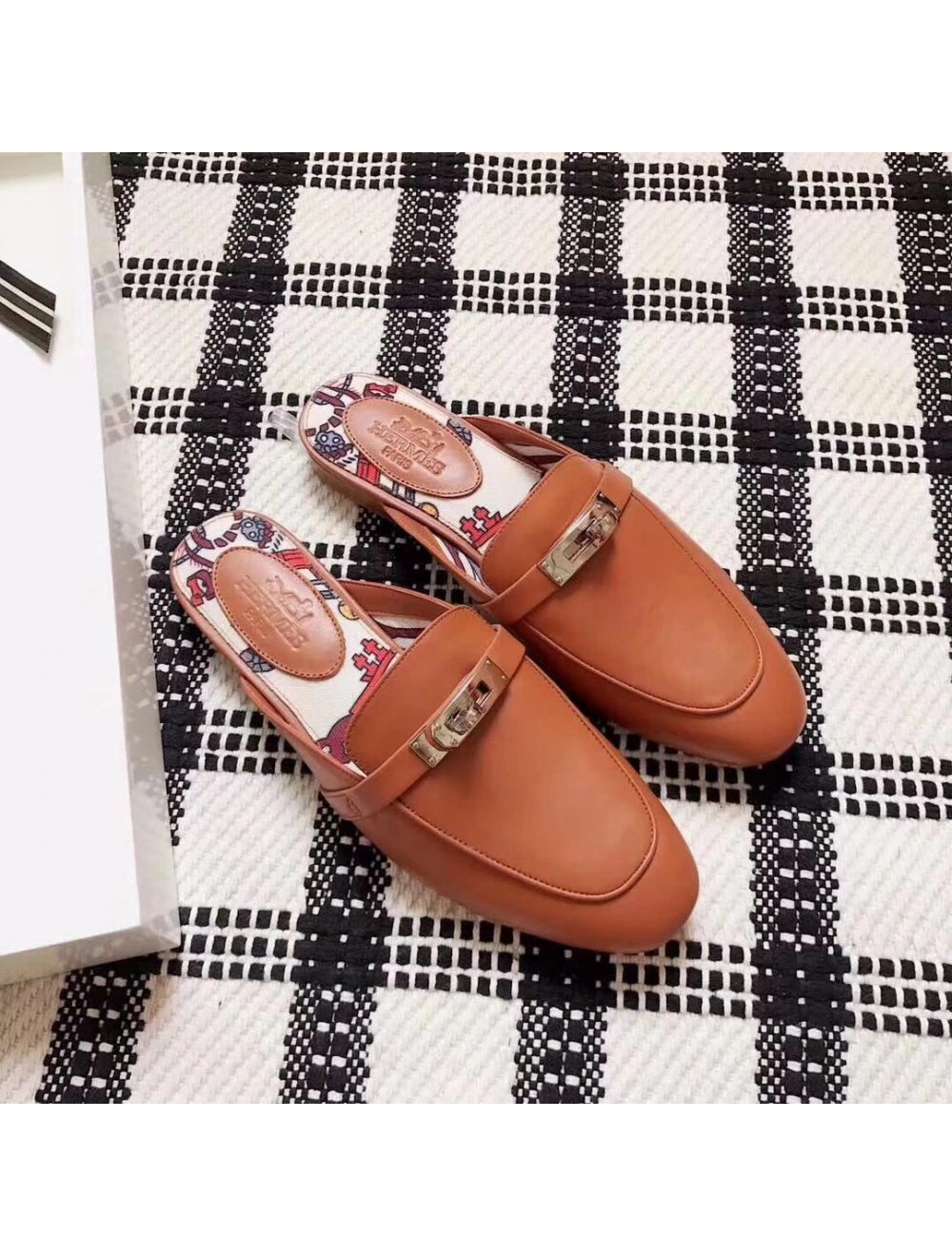 Hermes Oz Mules In Caramel Calfskin