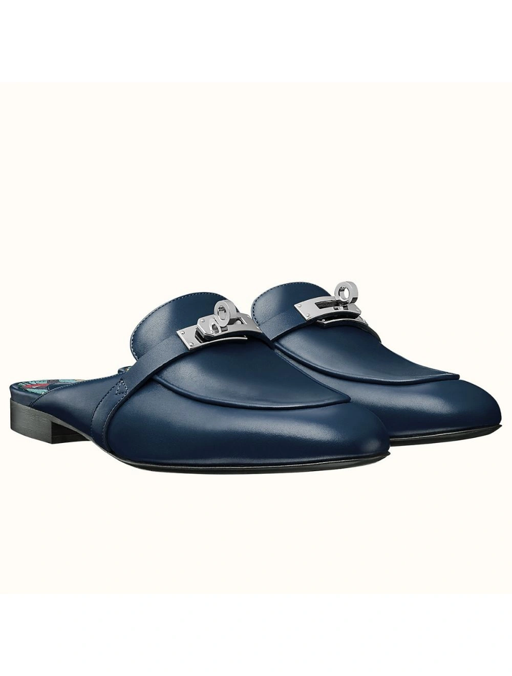 Hermes Oz Mules In Dark Blue Calfskin