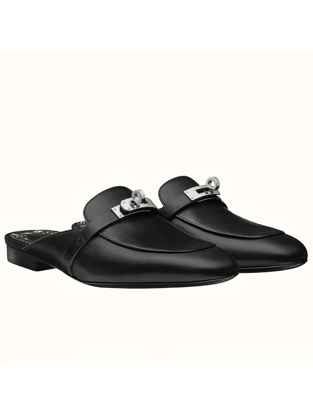 Hermes Oz Mules In Noir Calfskin