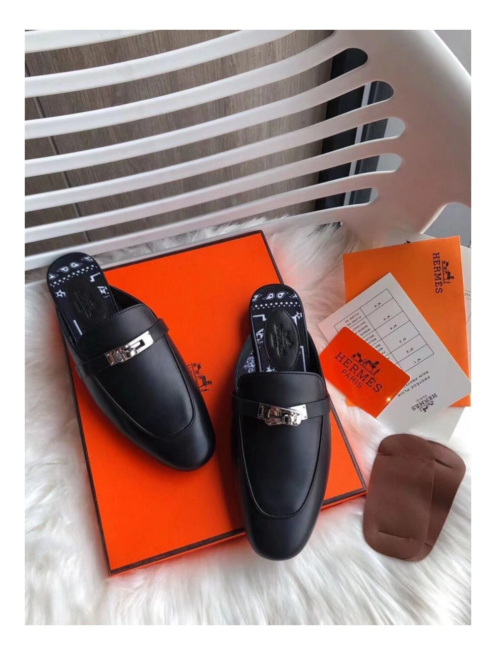 Hermes Oz Mules In Noir Calfskin