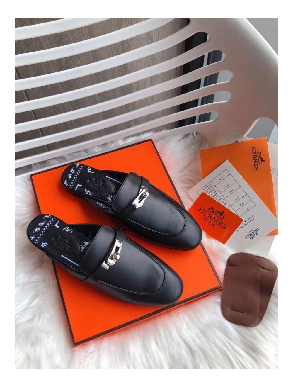 Hermes Oz Mules In Noir Calfskin