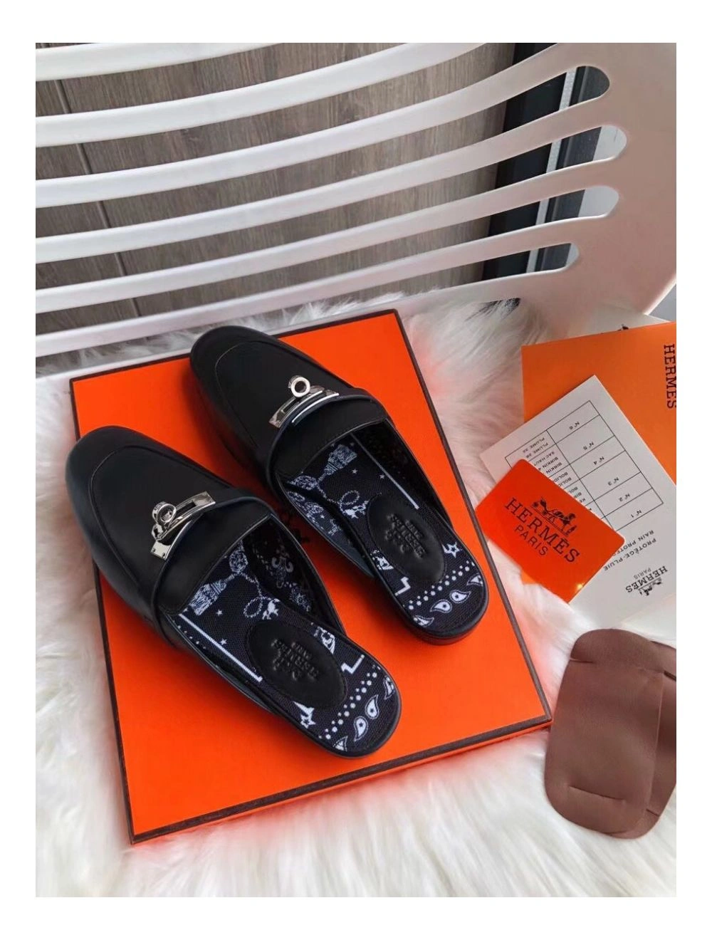 Hermes Oz Mules In Noir Calfskin