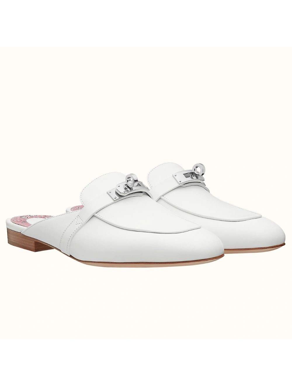 Hermes Oz Mules In White Calfskin