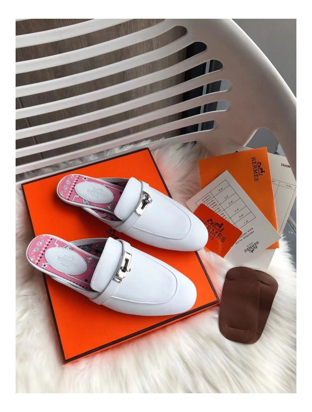 Hermes Oz Mules In White Calfskin
