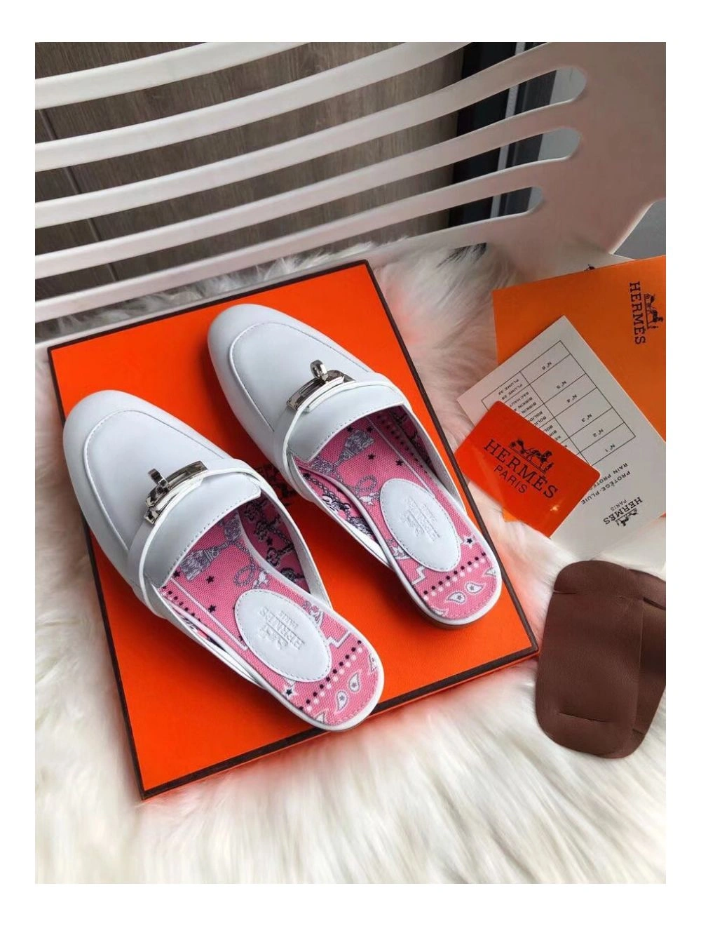 Hermes Oz Mules In White Calfskin