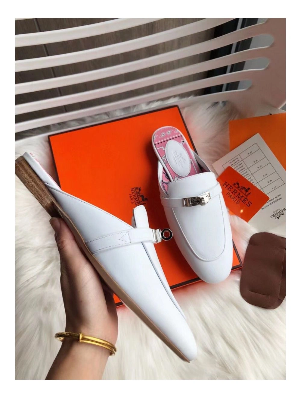Hermes Oz Mules In White Calfskin