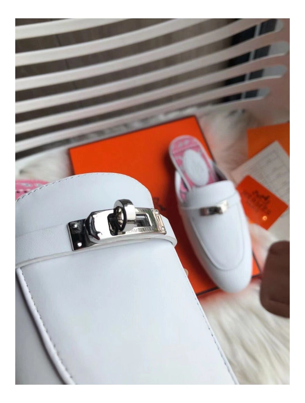 Hermes Oz Mules In White Calfskin