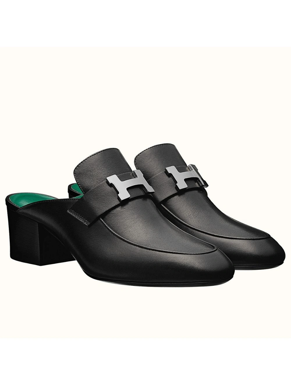 Hermes Paradis Mules In Black Calfskin