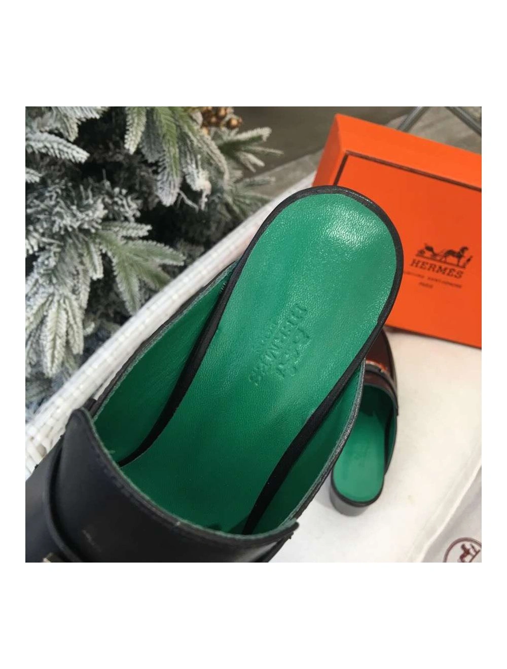 Hermes Paradis Mules In Black Calfskin