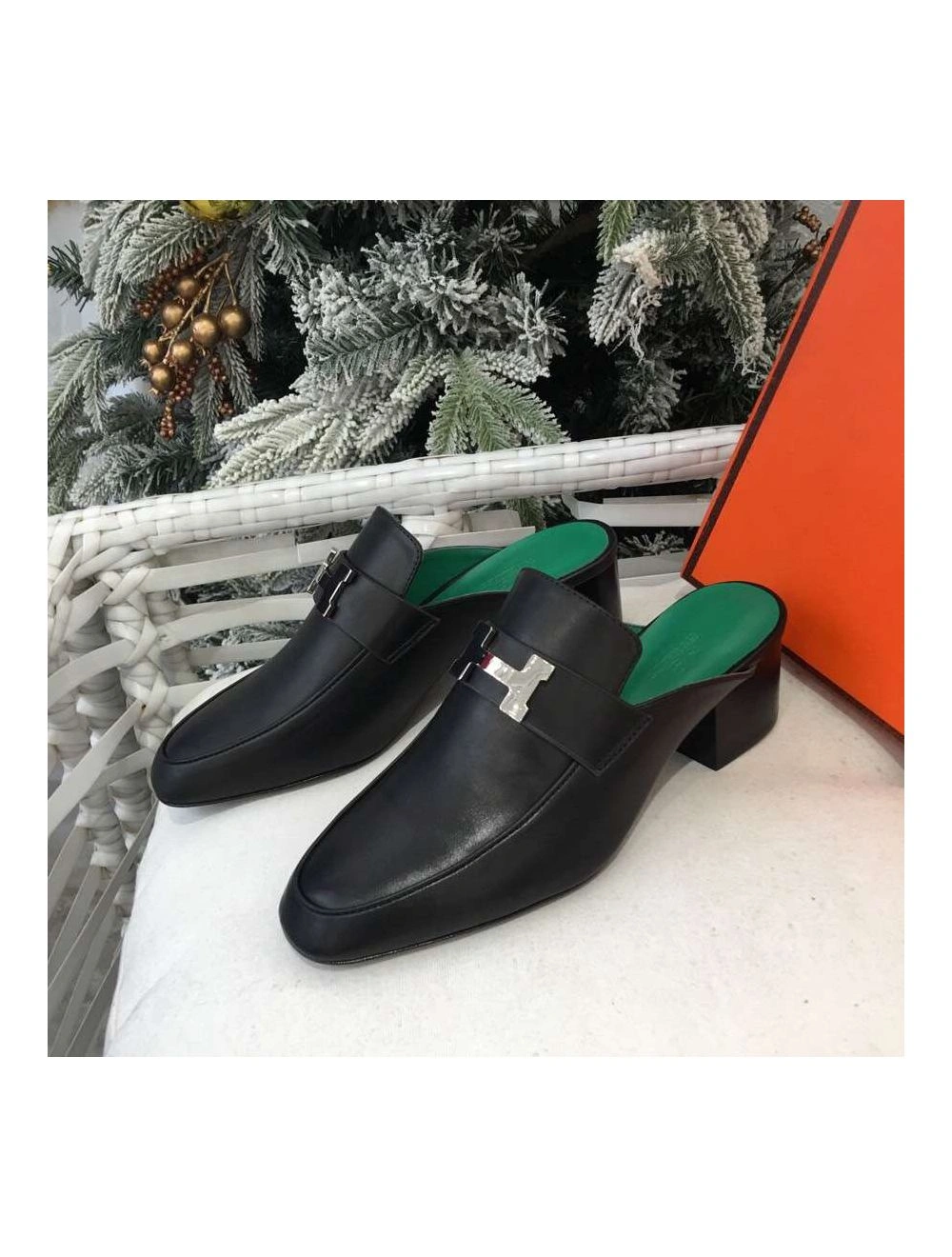 Hermes Paradis Mules In Black Calfskin