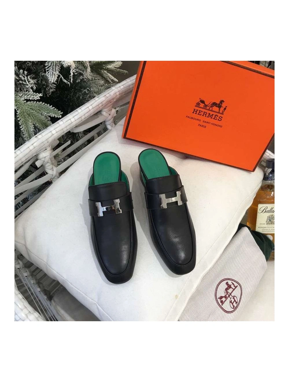 Hermes Paradis Mules In Black Calfskin