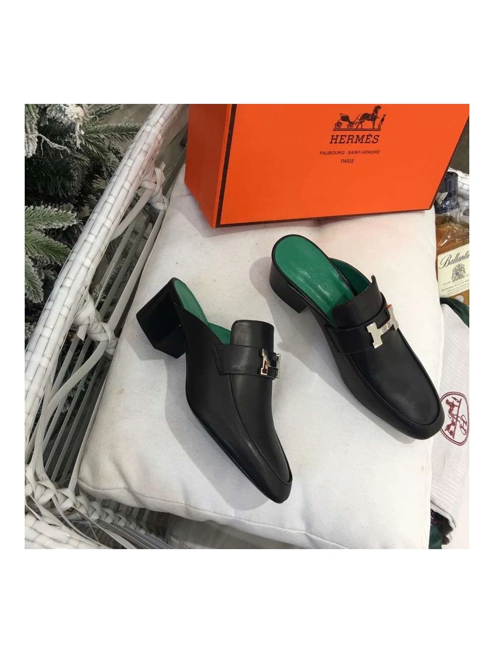 Hermes Paradis Mules In Black Calfskin