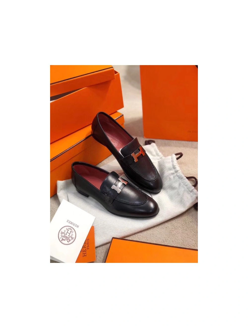 Hermes Paris Loafers In Black Goatskin