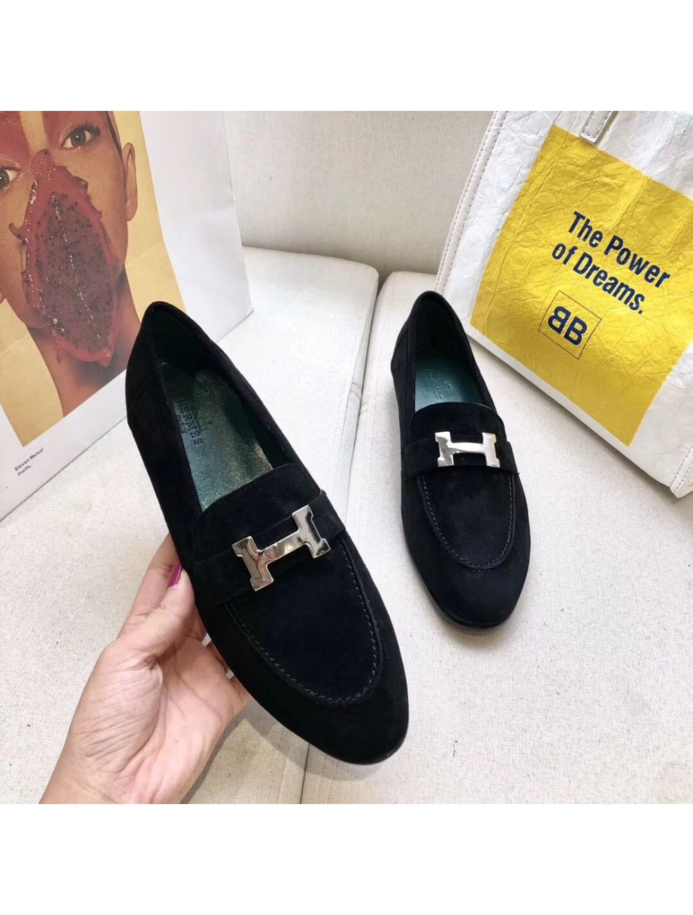 Hermes Paris Loafers In Black Velvet