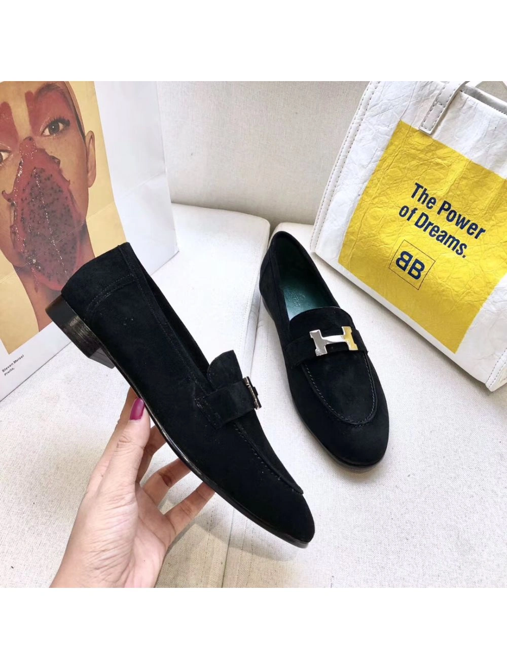 Hermes Paris Loafers In Black Velvet
