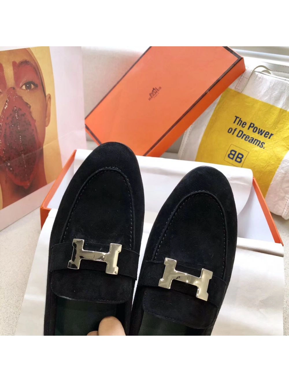 Hermes Paris Loafers In Black Velvet