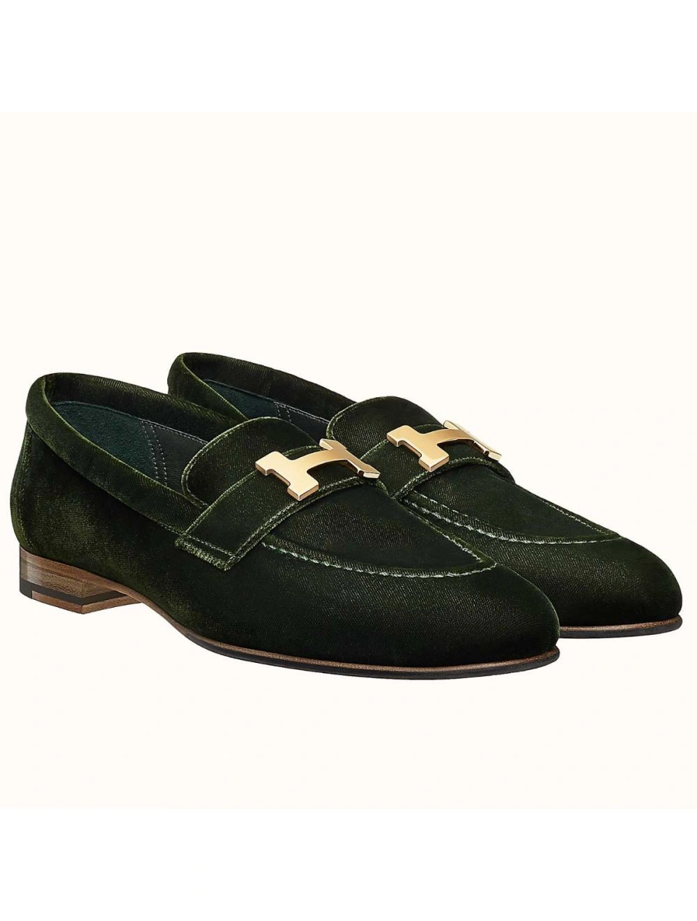 Hermes Paris Loafers In Dark Green Velvet