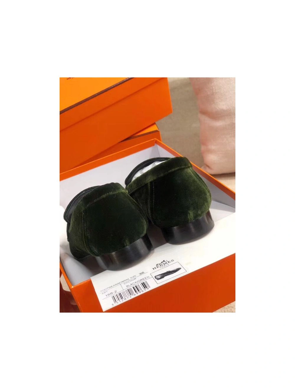 Hermes Paris Loafers In Dark Green Velvet