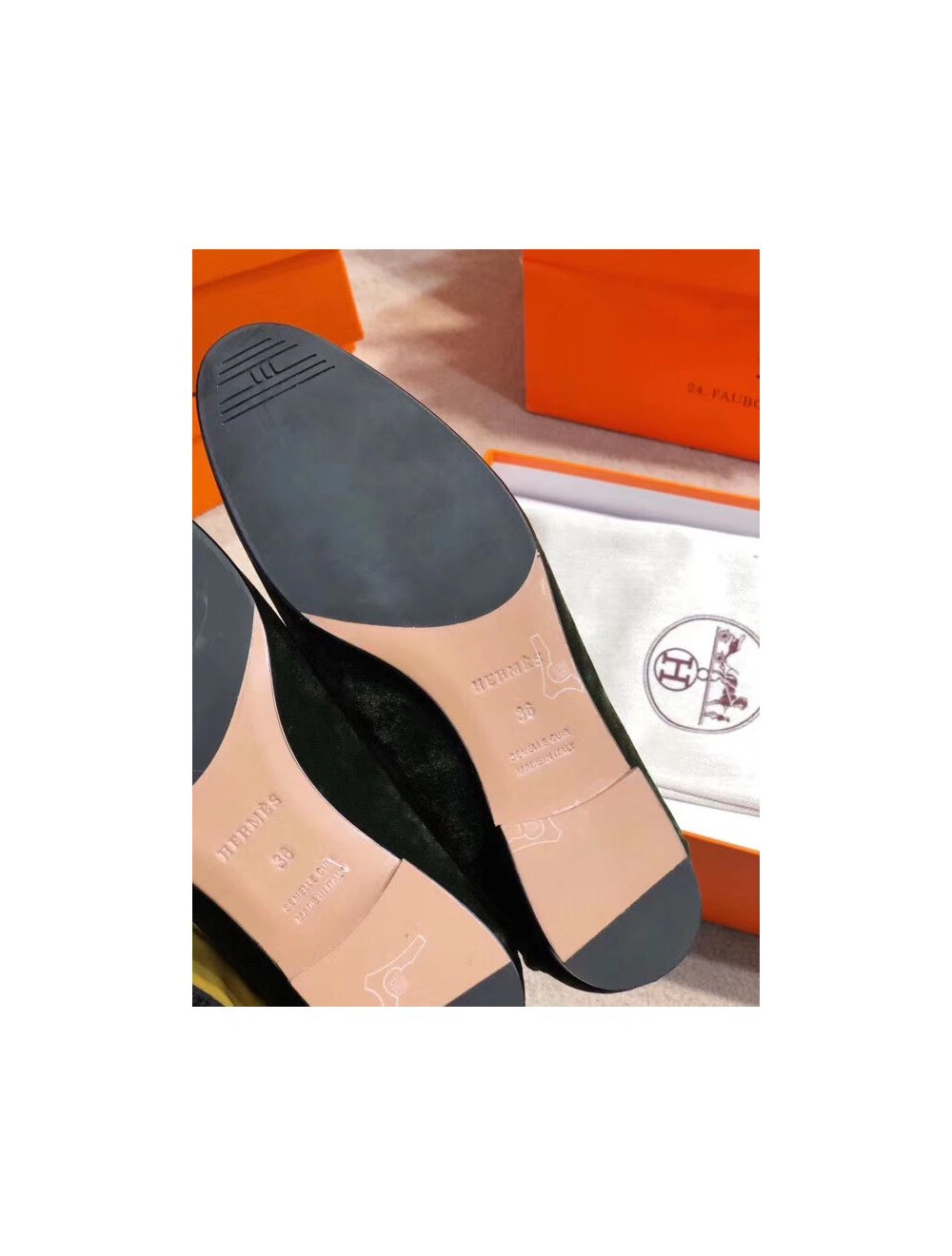 Hermes Paris Loafers In Dark Green Velvet