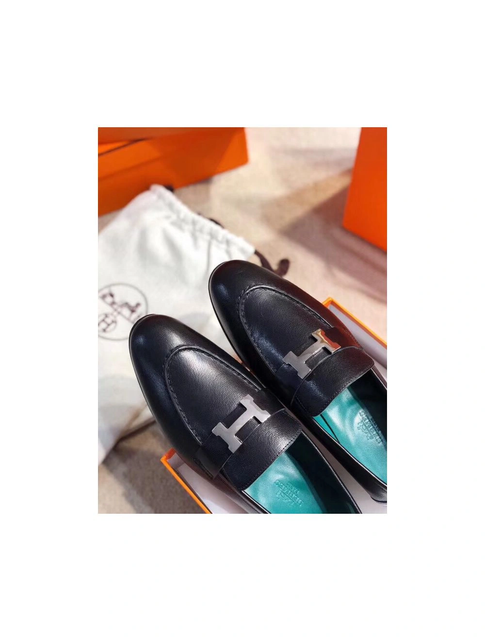 Hermes Paris Loafers In Noir Goatskin