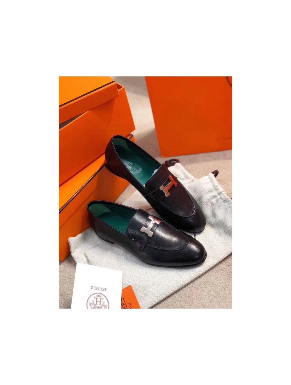 Hermes Paris Loafers In Noir Goatskin