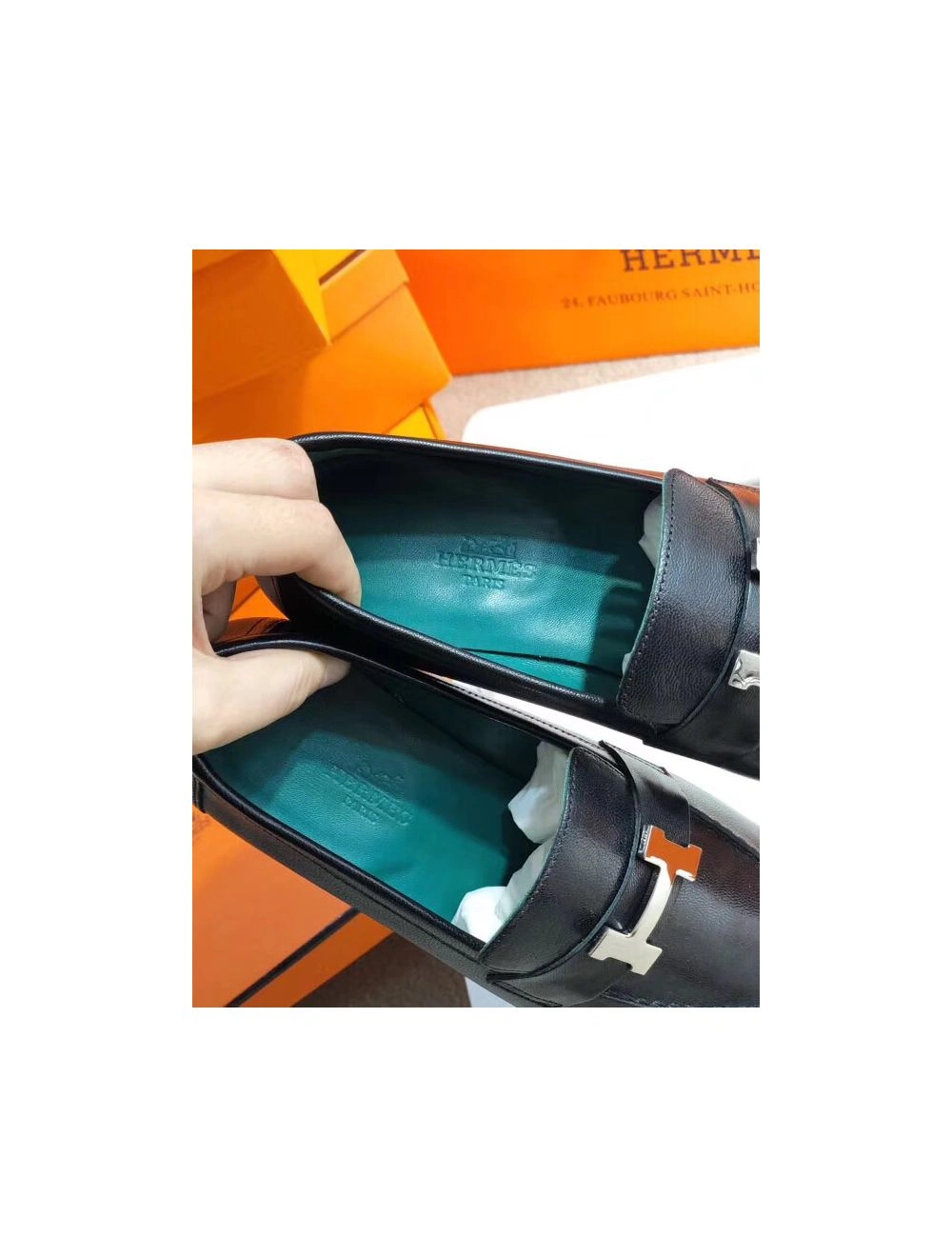 Hermes Paris Loafers In Noir Goatskin