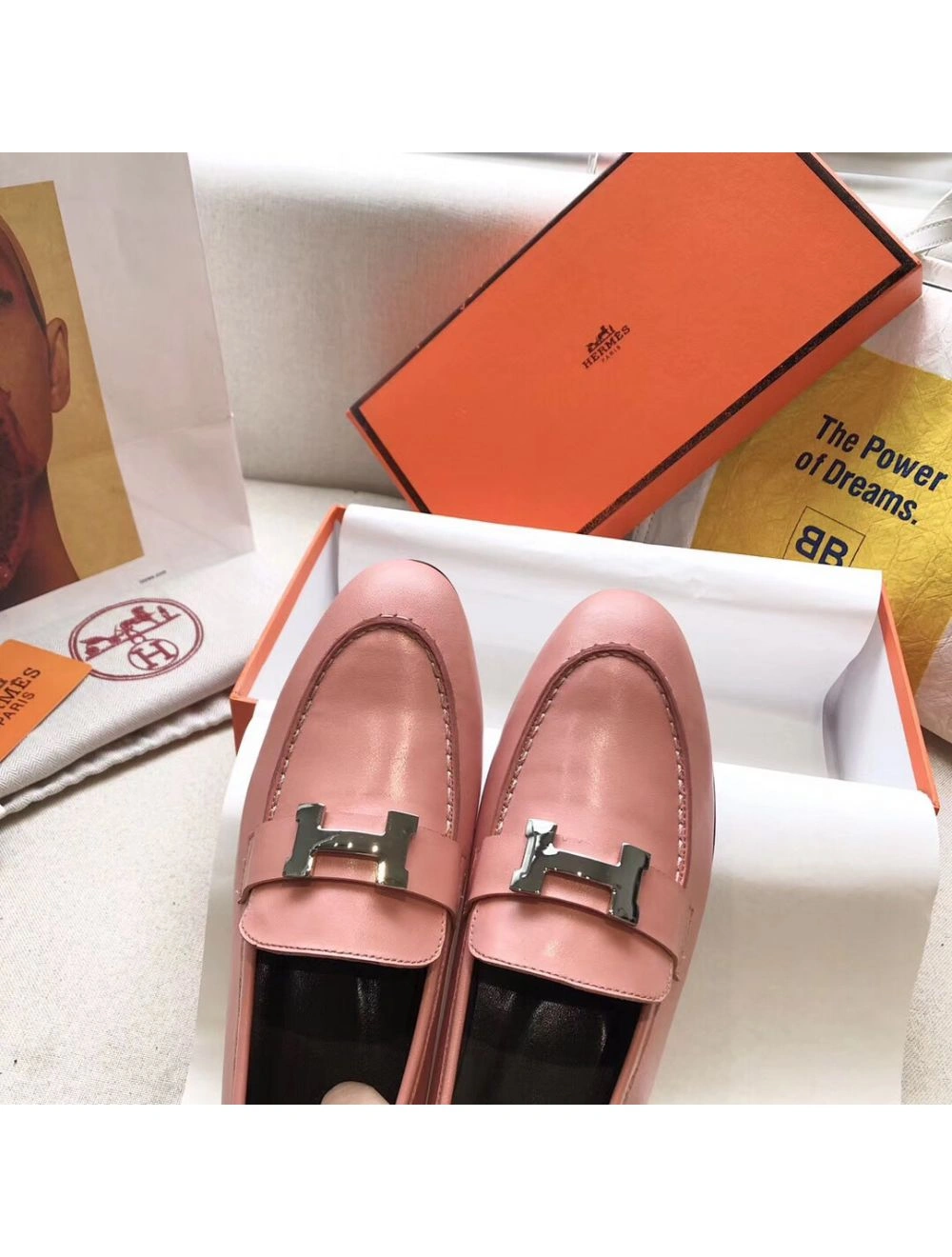 Hermes Paris Loafers In Pink Goatskin