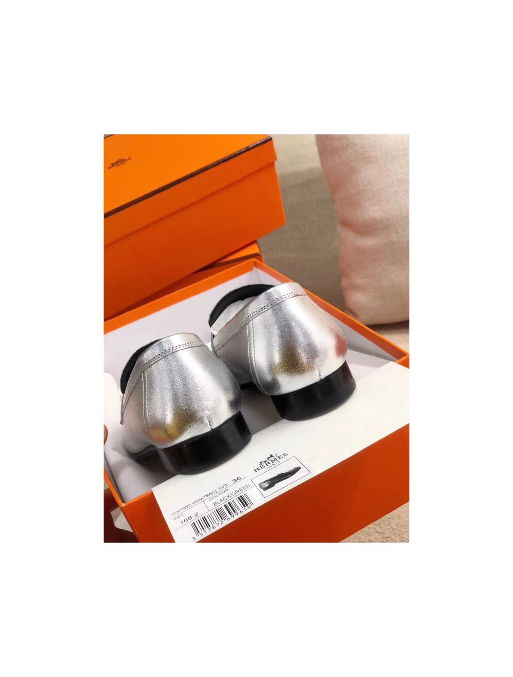 Hermes Paris Loafers In Silver Metallic Goatskin