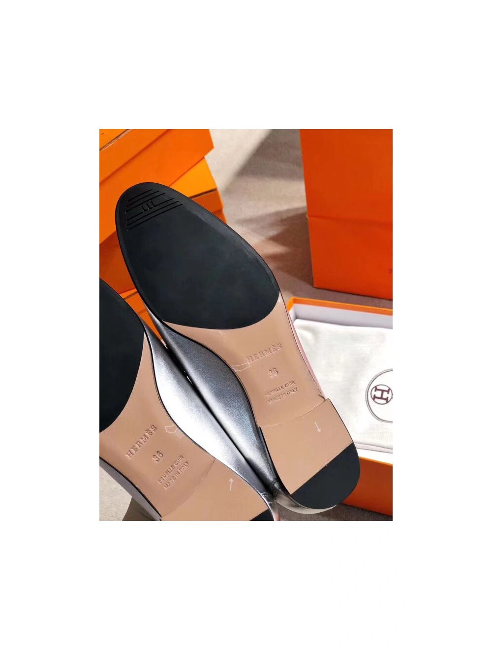 Hermes Paris Loafers In Silver Metallic Goatskin