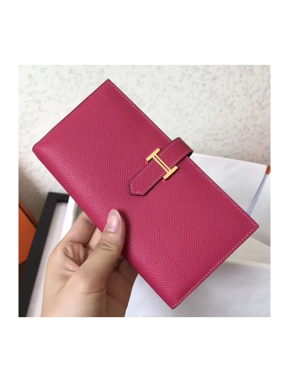 Hermes Peach Epsom Bearn Gusset Wallet