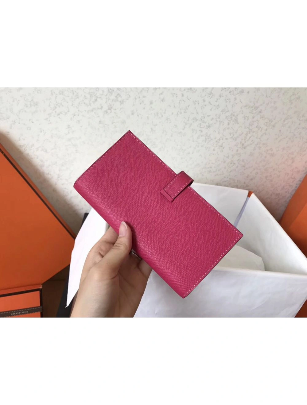 Hermes Peach Epsom Bearn Gusset Wallet