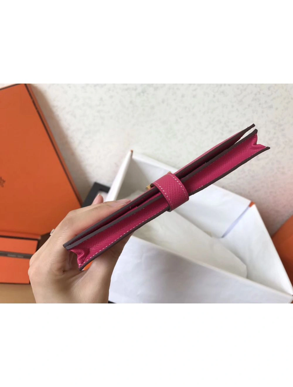 Hermes Peach Epsom Bearn Gusset Wallet