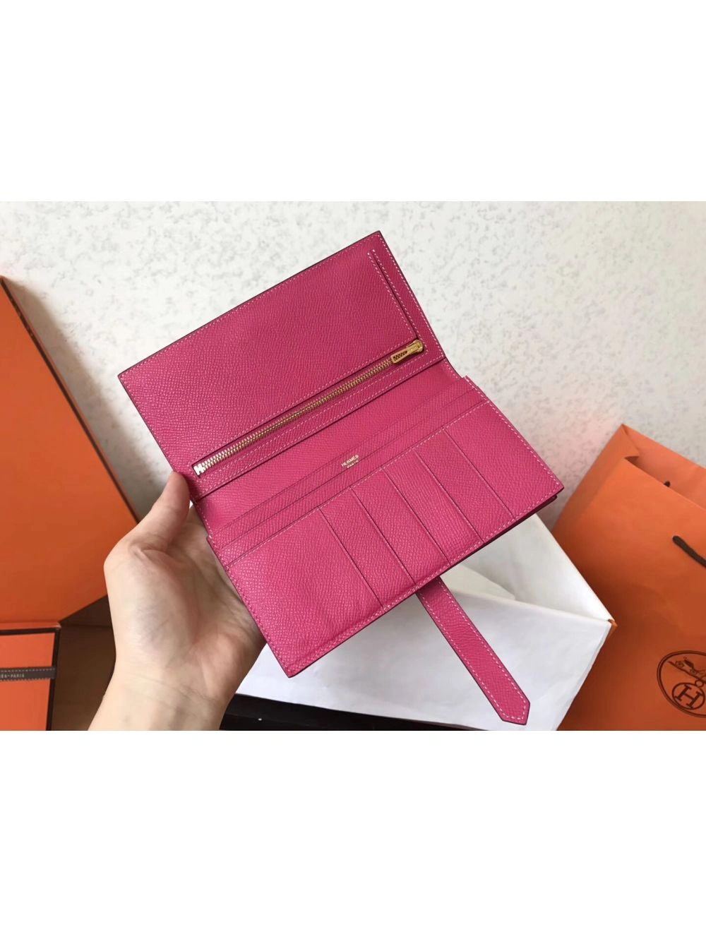 Hermes Peach Epsom Bearn Gusset Wallet