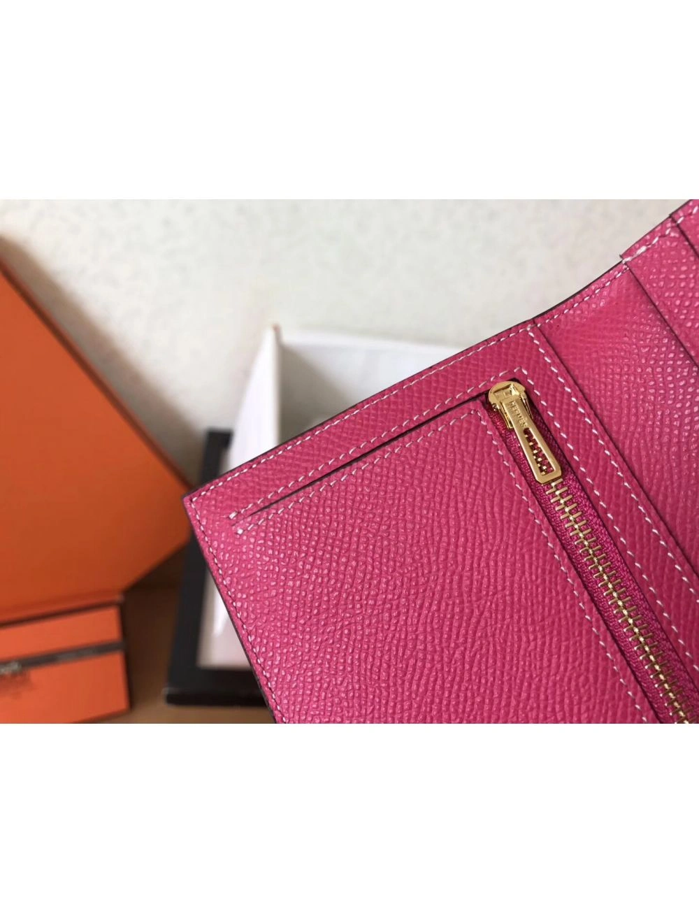 Hermes Peach Epsom Bearn Gusset Wallet