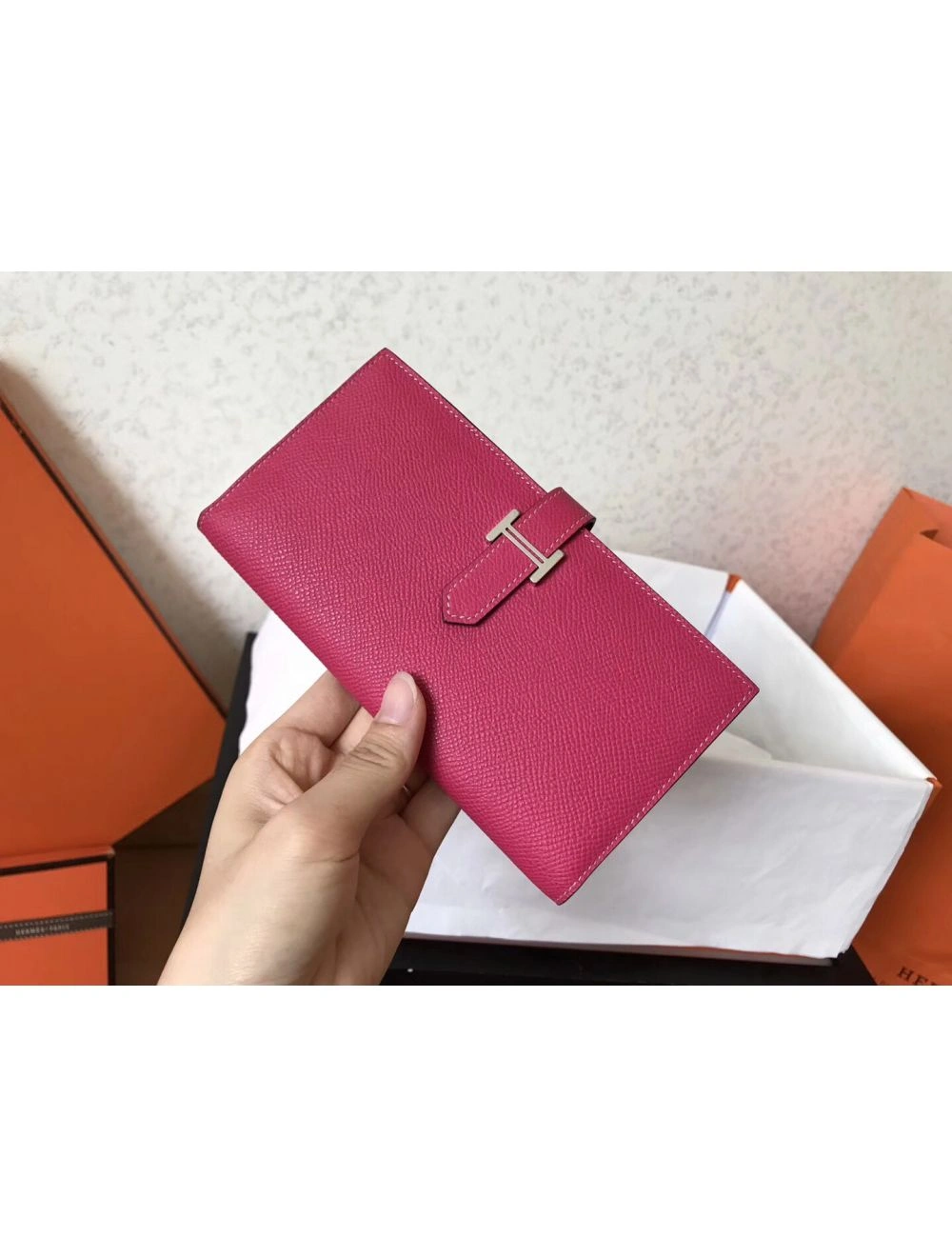 Hermes Peach Epsom Bearn Gusset Wallet