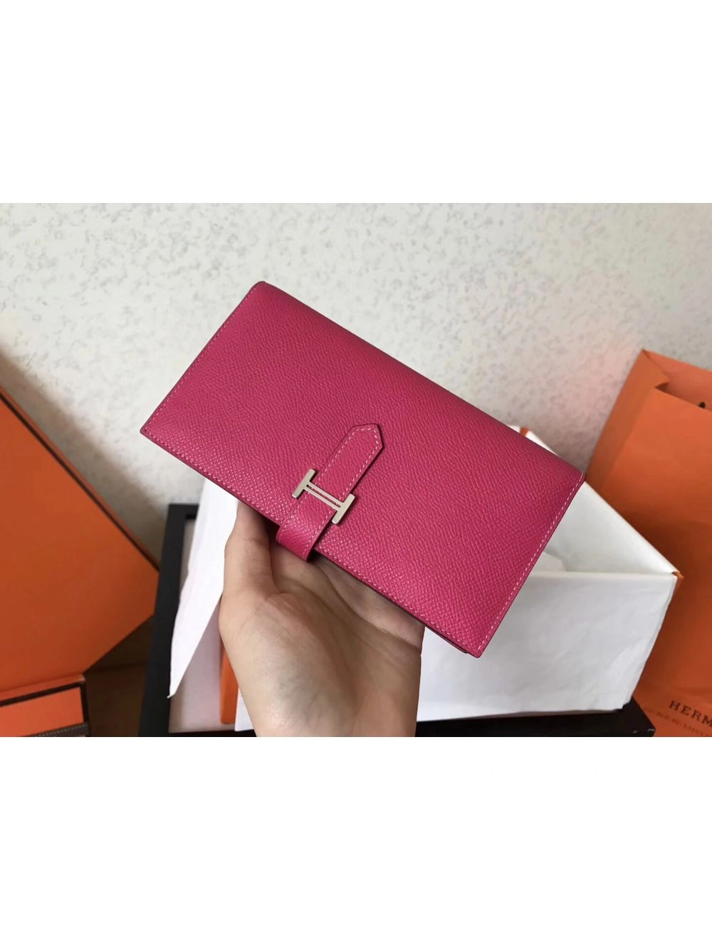 Hermes Peach Epsom Bearn Gusset Wallet