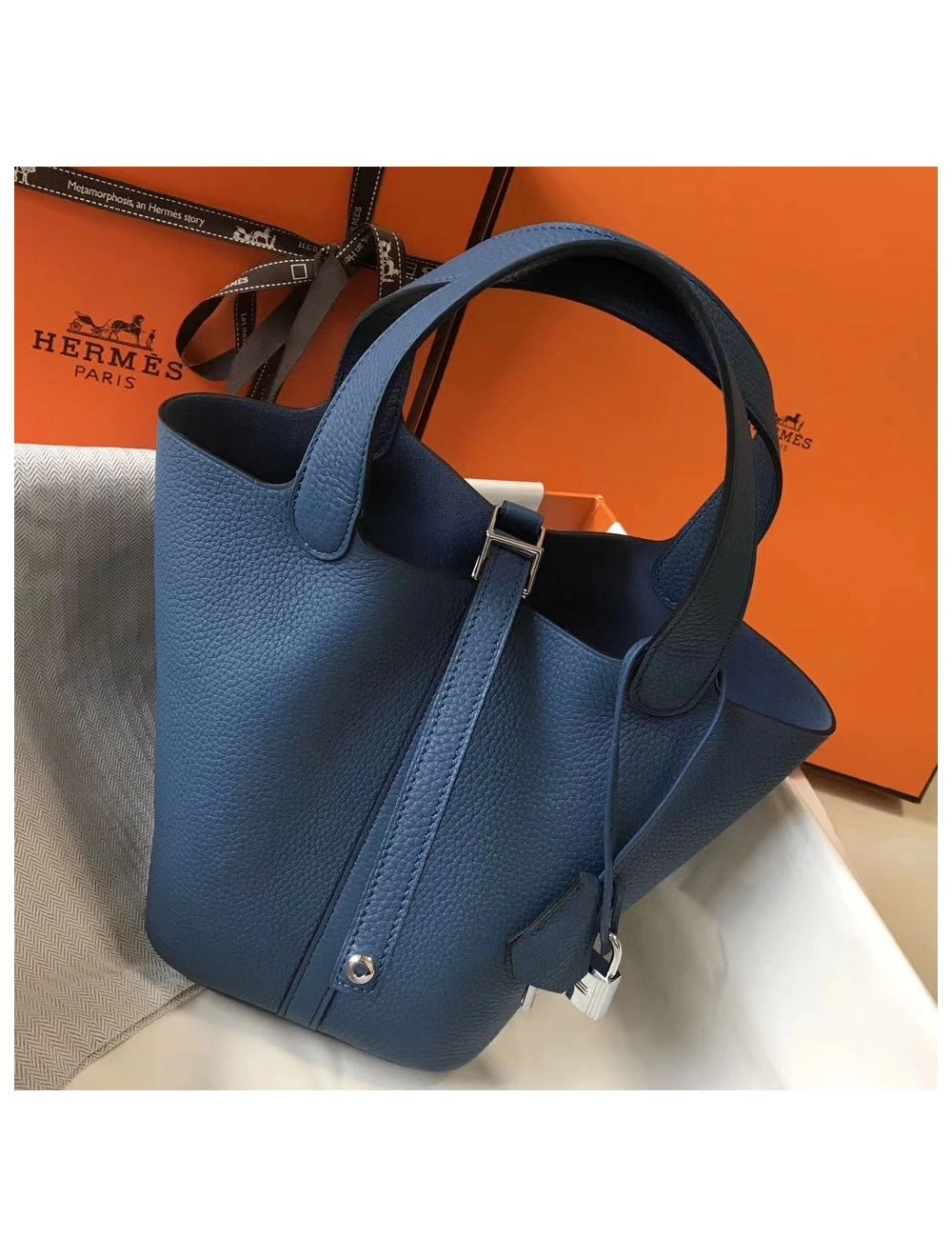 Hermes Picotin Lock 18 Bag In Blue Agate Clemence Leather