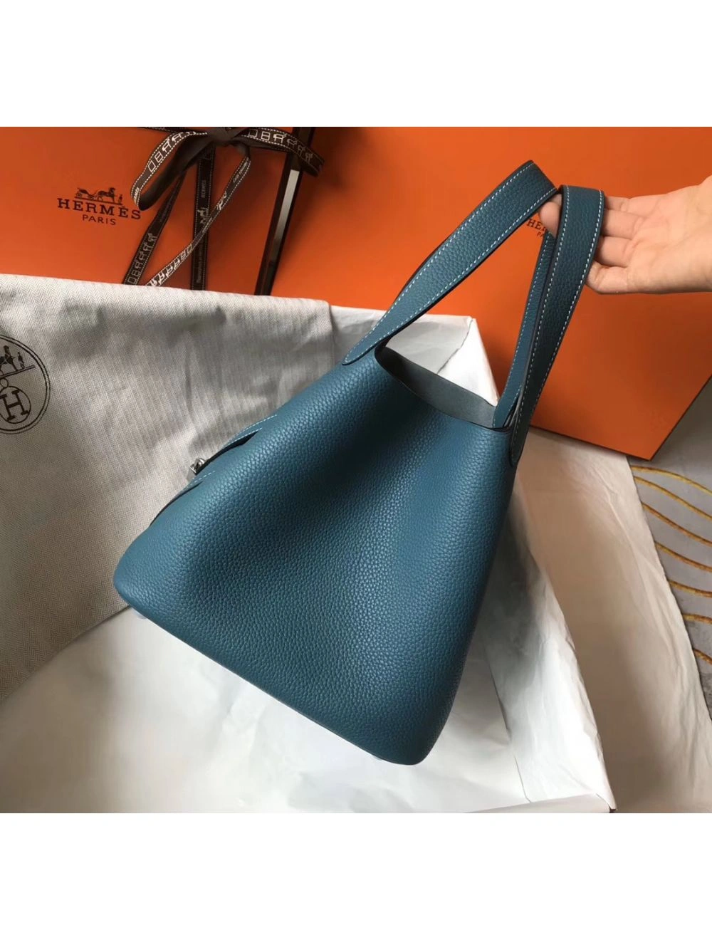 Hermes Picotin Lock 18 Bag In Blue Jean Clemence Leather