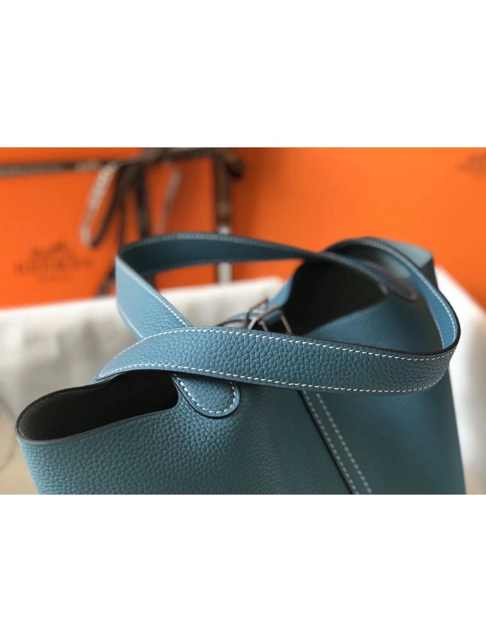 Hermes Picotin Lock 18 Bag In Blue Jean Clemence Leather